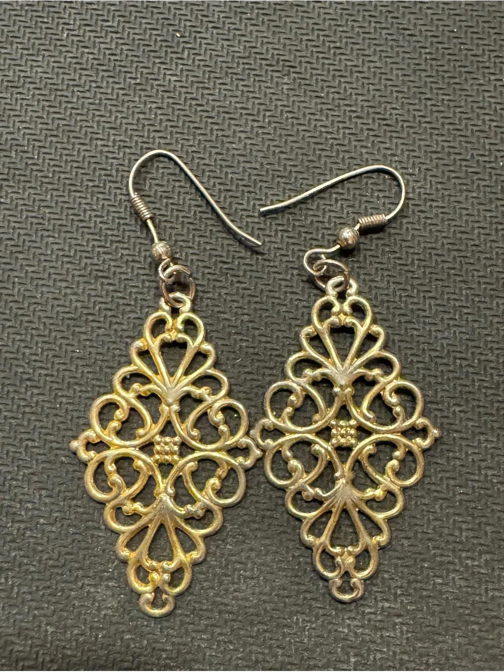 1928 Gold Tone Jewelry Filigree Diamond Drop Earrings